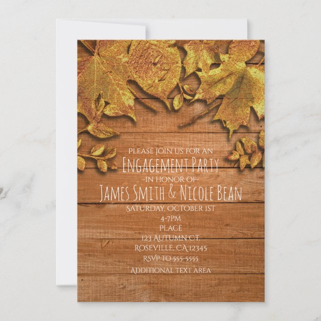 Fall Faux Gold Leaf Art Elegant Autumn Invitations (Front)