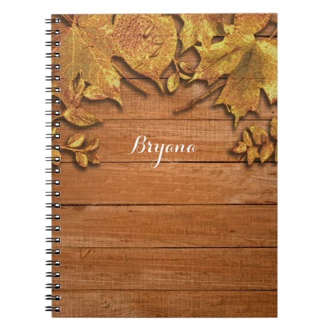 Fall Faux Gold Leaf Art Elegant Autumn Notebook (Front)