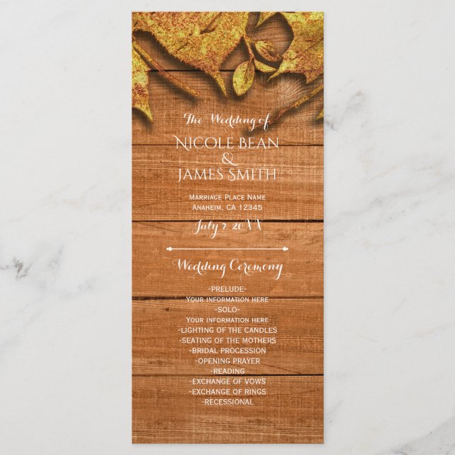 Fall Faux Gold Leaf Art Elegant Autumn Program Programme (Front)