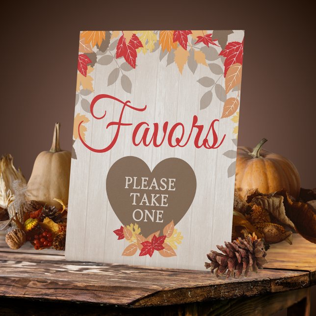 Fall Favour Bridal or Wedding Pedestal Sign (Fall Wedding or Bridal Shower Standing Pedestal Favor Sign. Fall in Love )