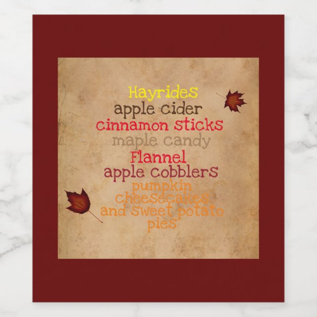 Fall Favourite things list Wine Label (Single Label)