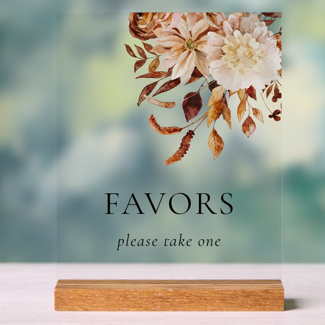 Fall Favours Acrylic Sign (Fall Floral Wedding Favors Acrylic Sign by Painted Paperie
)