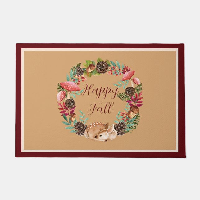 Fall fawn and nature with customisable text doormat (Front)