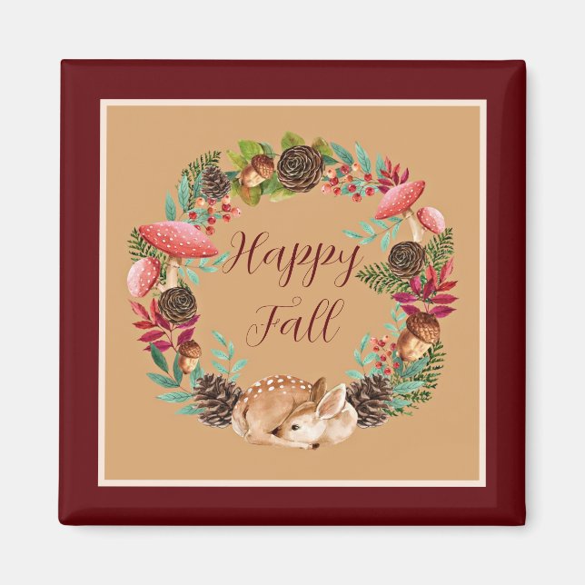 Fall fawn and nature with customisable text  magnet (Front)