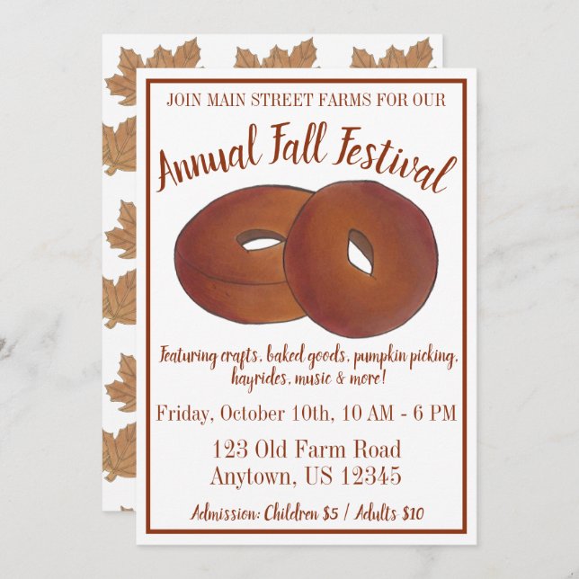 Fall Festival Apple Cider Doughnut Maple Leaf Cand Invitation (Front/Back)