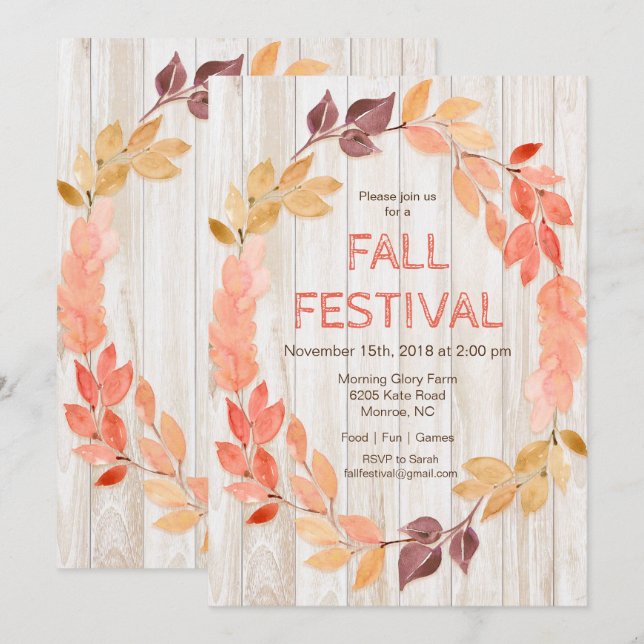 Fall Festival Autumn Leaves Invitation (Front/Back)
