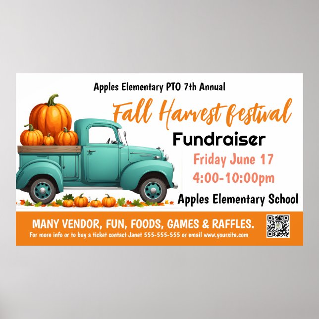 FALL FESTIVAL Fundraiser PTO PTA Church Banner Poster (Front)