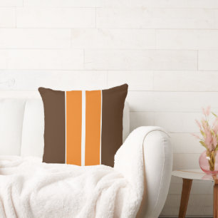 Fall Festival Orange Cocoa Brown Racing Stripes Cushion