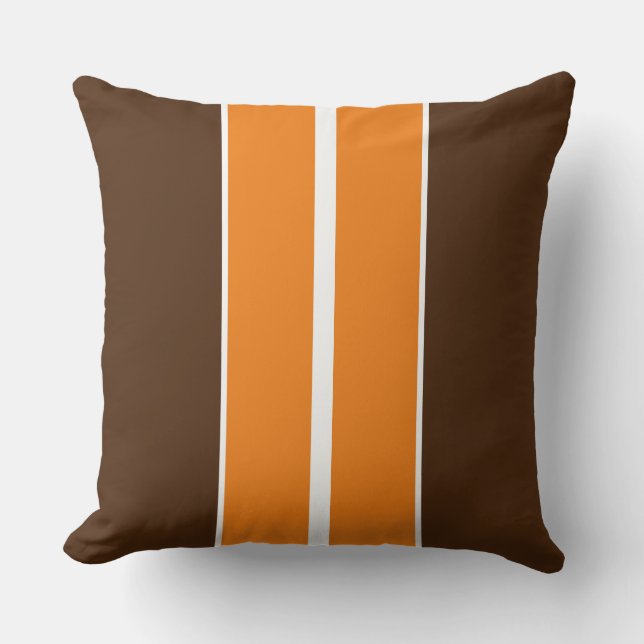 Fall Festival Orange Cocoa Brown Racing Stripes Cushion (Front)