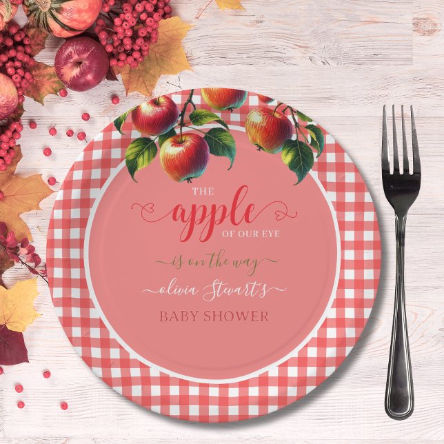 Fall festive plaid Apple theme Baby shower Paper Plate (Creator Uploaded)