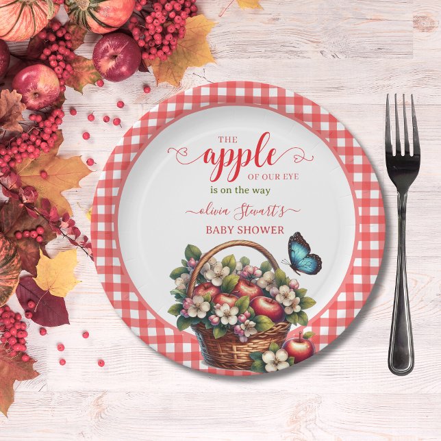 Fall festive plaid Apple theme Baby shower Paper Plate (Creator Uploaded)