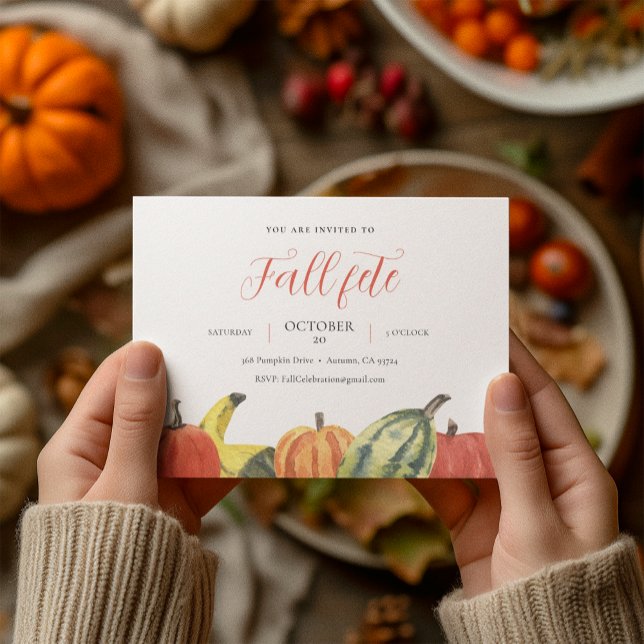 Fall Fete Autumn Party Colourful Pumpkins White Invitation (Creator Uploaded)