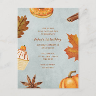 Fall First Birthday Party Boy Autumn Pumpkin One Invitation Postcard