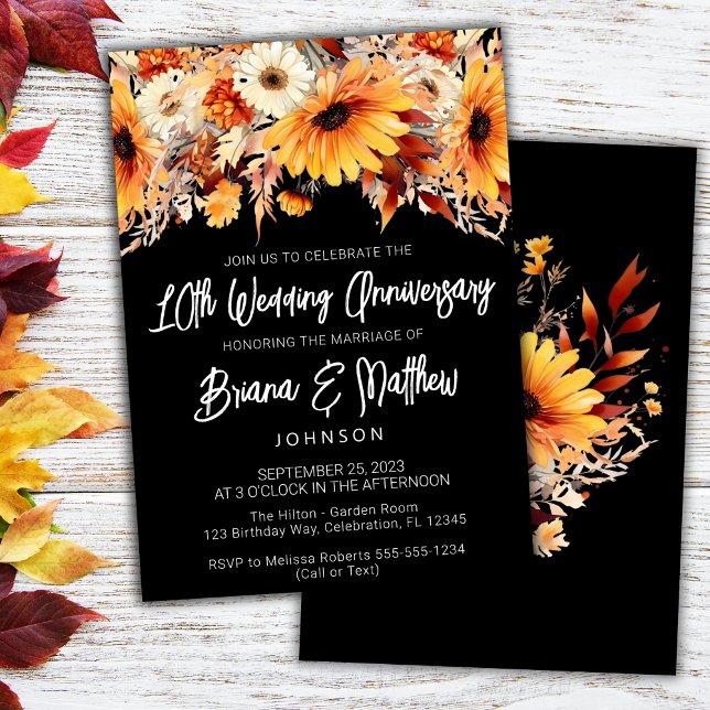Fall Floral 10th Wedding Anniversary  Invitation (Creator Uploaded)