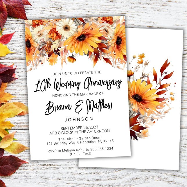 Fall Floral 10th Wedding Anniversary  Invitation (Creator Uploaded)