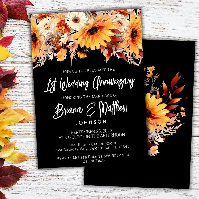 Fall Floral 1st Wedding Anniversary  Invitation (Creator Uploaded)