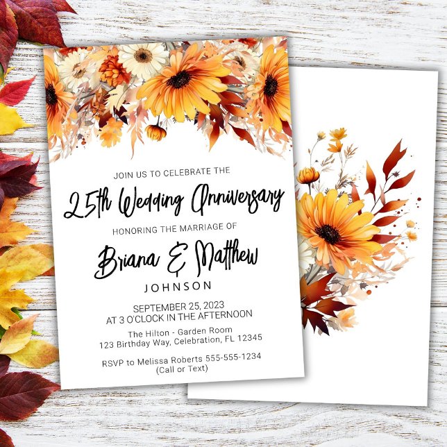 Fall Floral 25th Wedding Anniversary  Invitation (Creator Uploaded)