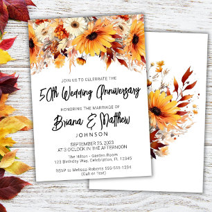 Fall Floral 50th Wedding Anniversary Invitation