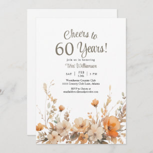 Fall Floral 60th Birthday Cheers to 60 Years Invitation