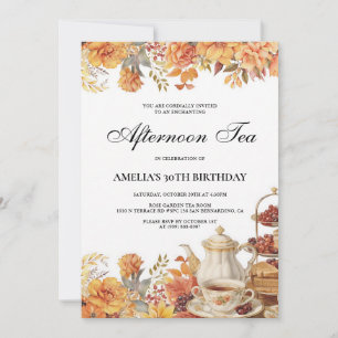 Fall Floral Afternoon Tea Birthday Invitation