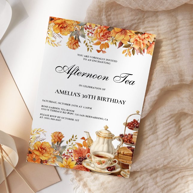 Fall Floral Afternoon Tea Birthday Party Invitation (Creator Uploaded)