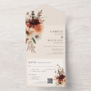 Fall Floral All in One QR Code Wedding Invitation