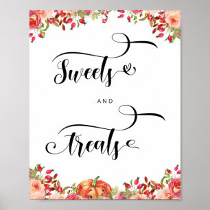 Fall floral and orange pumpkins Sweets and treats Poster
