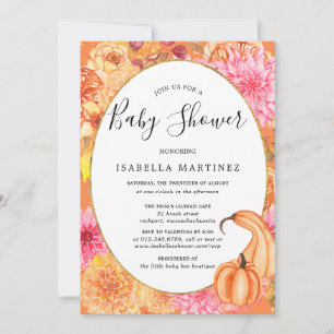 Fall Floral and Pumpkin Baby Shower  Invitation
