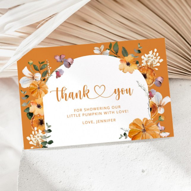 Fall floral arch pumpkin baby shower thank you card (Creator Uploaded)