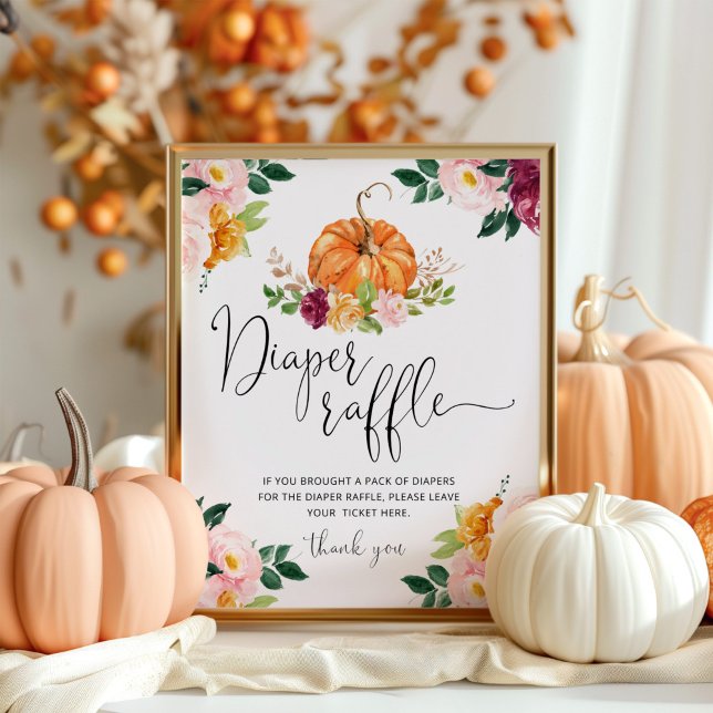 Fall floral autumn pumpkin diaper raffle sign (Creator Uploaded)