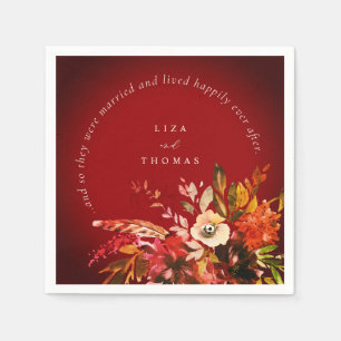 Fall Floral Autumn Red Happily Ever After Wedding Napkin