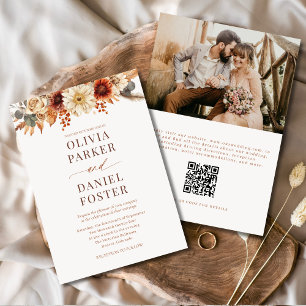 Fall Floral Autumn Wedding QR Code Photo  Invitation