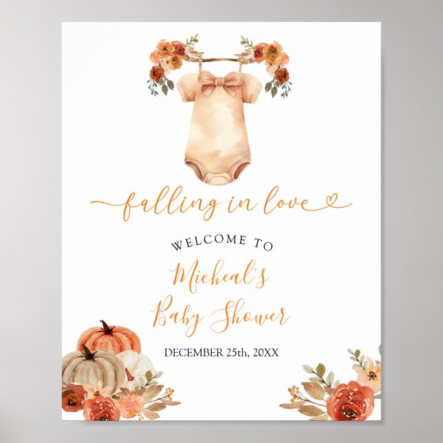 Fall Floral Baby Clothes Baby Shower Welcome Poster (Front)