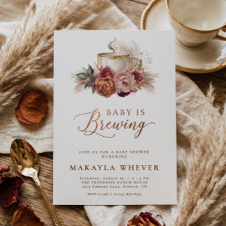 Fall Floral Baby is Brewing Coffee Baby Shower Invitation