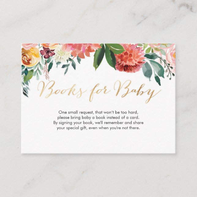 Fall Floral Baby Shower Books for baby card (Front)