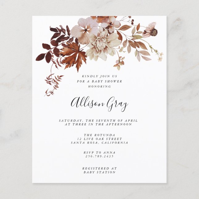 Fall Floral Baby Shower | Budget Flyer (Front)