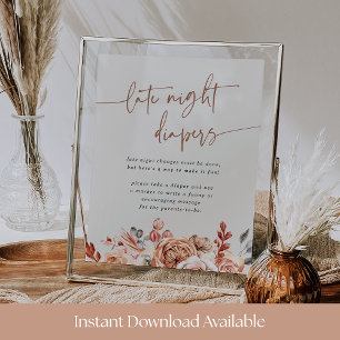 Fall Floral Baby Shower Late Night Diapers Sign