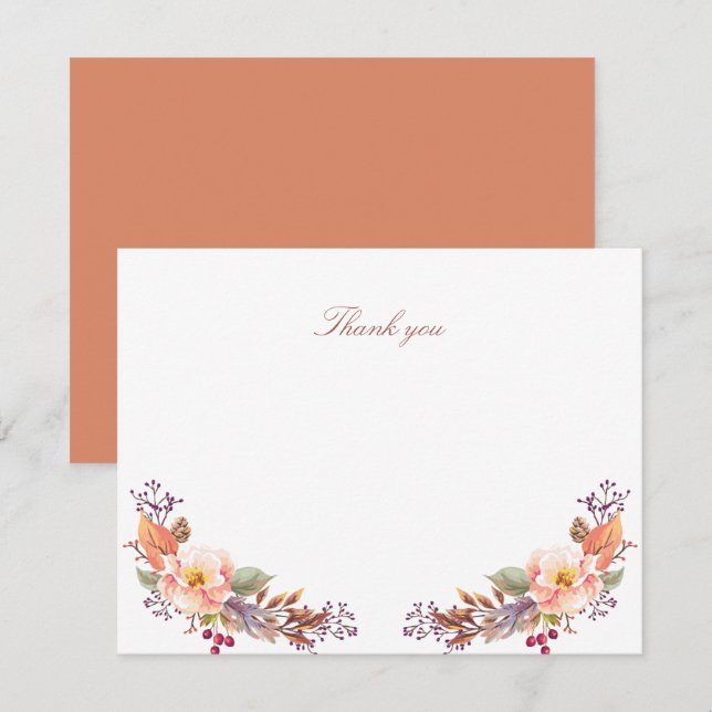 Fall Floral Baby Shower / Party Favour Thank you Card (Front/Back)