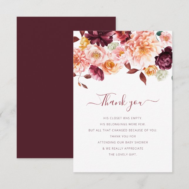 fall floral baby shower thank you card (Front/Back)