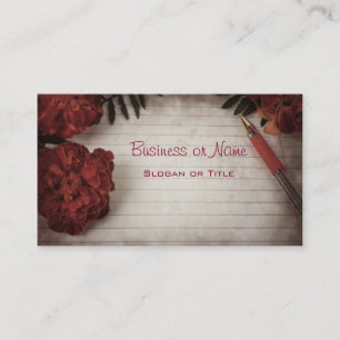 Fall Floral Background with Pen and Lined Paper Business Card