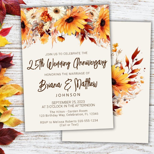 Fall Floral Beige 25th Wedding Anniversary  Invitation (Creator Uploaded)