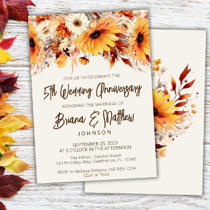 Fall Floral Beige 5th Wedding Anniversary Invitation