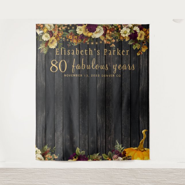 Fall floral birthday photo booth backdrop tapestry (Front)