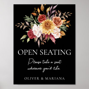 Fall Floral Black Wedding Open Seating Sign