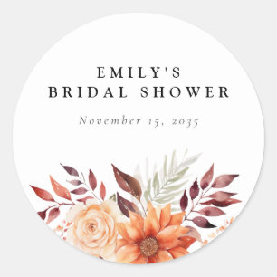 Fall Floral Boho Bridal Shower Classic Round Sticker