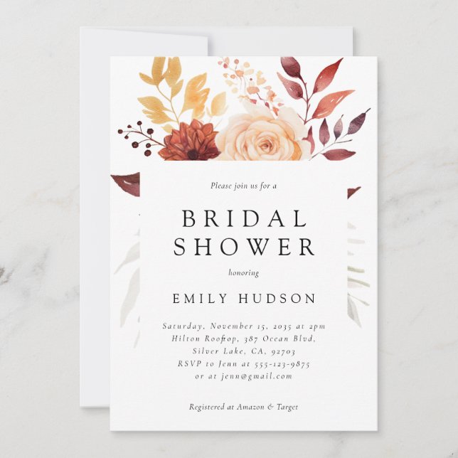 Fall Floral Boho Bridal Shower Invitation (Front)