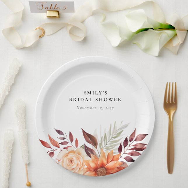 Fall Floral Boho Bridal Shower Paper Plate (Wedding)