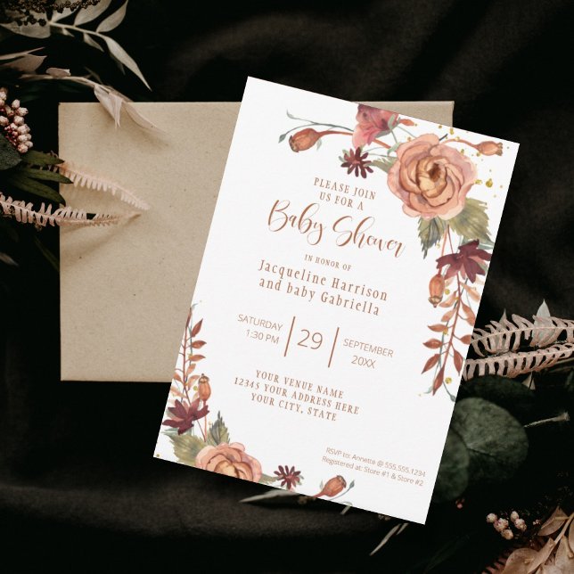 Fall Floral BOHO Modern Burgundy Terracotta Leaves Invitation (Creator Uploaded)