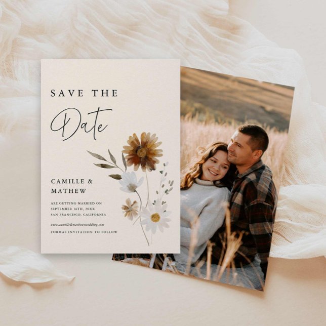 Fall Floral Boho Photo Save the Date Card (Fall Floral Photo Save the Date Invite)