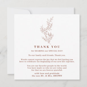 Fall Floral Boho Terracotta Indie Simple thank you Invitation